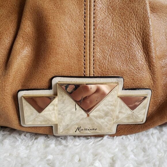 Marciano Soft Tan Large Leather Satchel Handbag - Picture 2 of 7